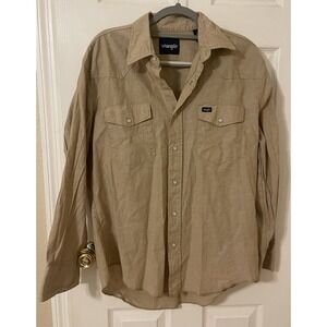 Wrangler Tan Snap Button Shirt | Classic Casual Style Men's Large